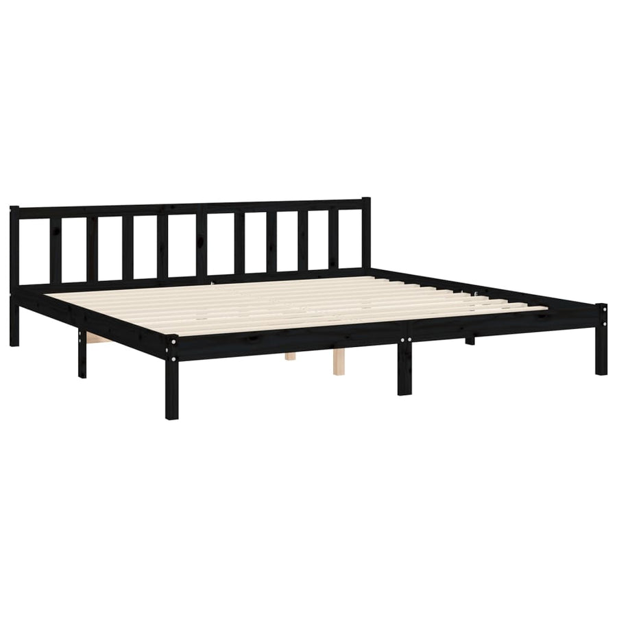 Bedframe met hoofdbord massief hout zwart 200x200 cm 200 x 200 cm Zwart