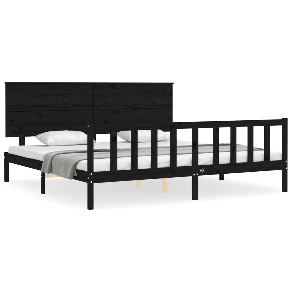 Bedframe Met Hoofdbord Massief Hout 200 x 200 cm Zwart