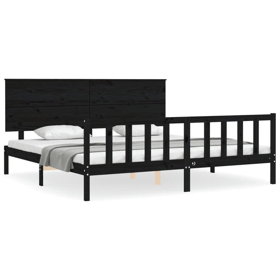 Bedframe Met Hoofdbord Massief Hout 200 x 200 cm Zwart