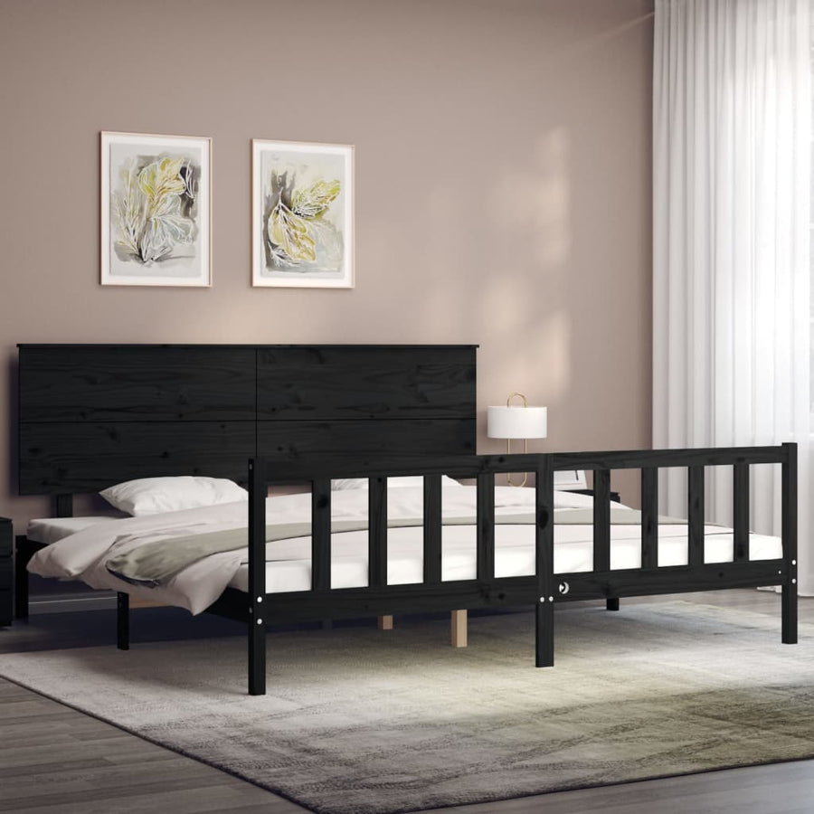Bedframe Met Hoofdbord Massief Hout 200 x 200 cm Zwart