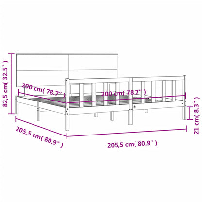Bedframe Met Hoofdbord Massief Hout 200 x 200 cm Zwart