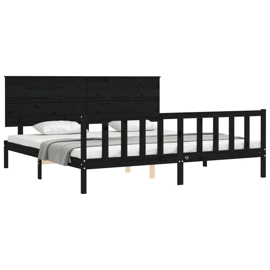Bedframe Met Hoofdbord Massief Hout 200 x 200 cm Zwart