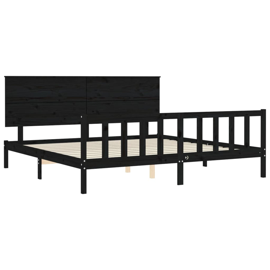 Bedframe Met Hoofdbord Massief Hout 200 x 200 cm Zwart