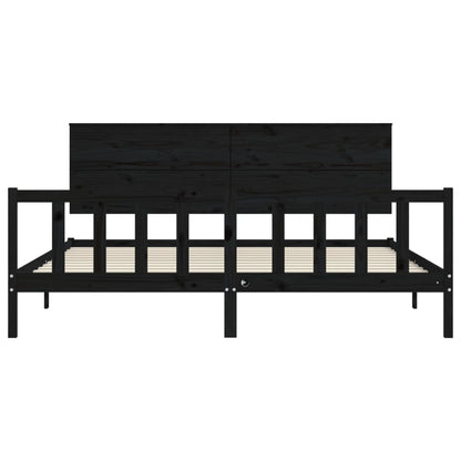 Bedframe Met Hoofdbord Massief Hout 200 x 200 cm Zwart