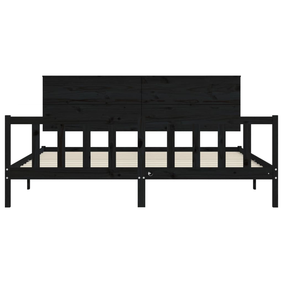 Bedframe Met Hoofdbord Massief Hout 200 x 200 cm Zwart