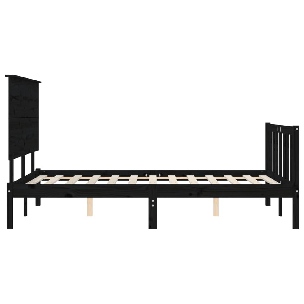 Bedframe Met Hoofdbord Massief Hout 200 x 200 cm Zwart