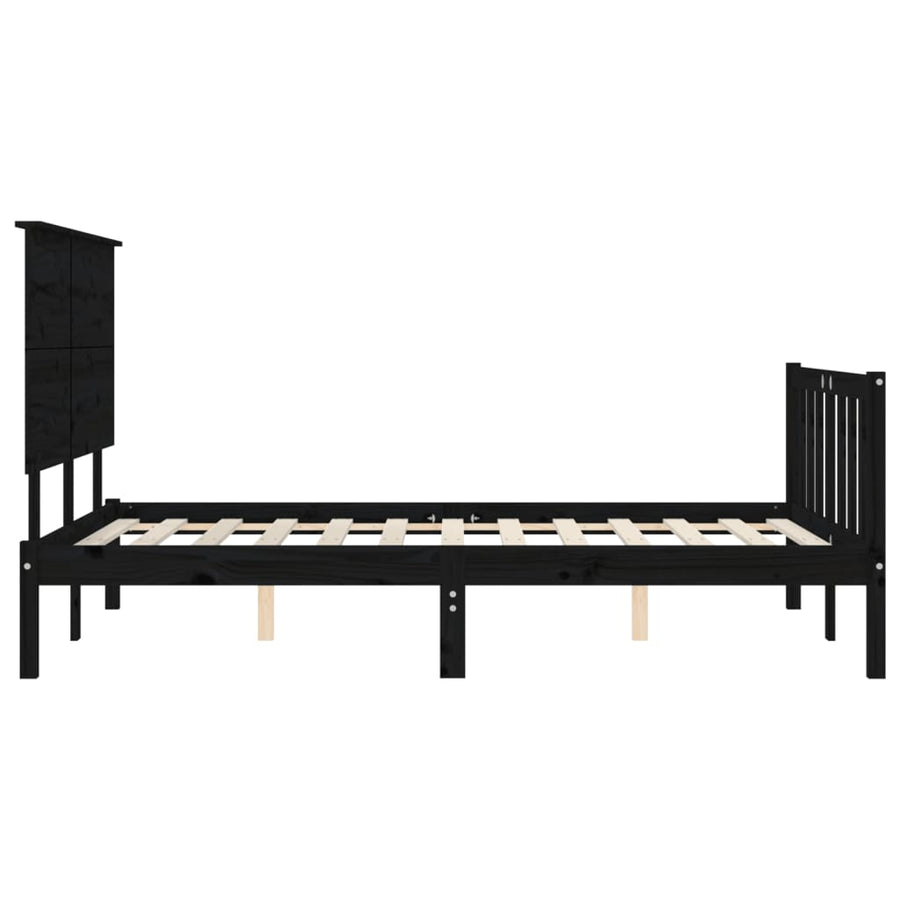 Bedframe Met Hoofdbord Massief Hout 200 x 200 cm Zwart