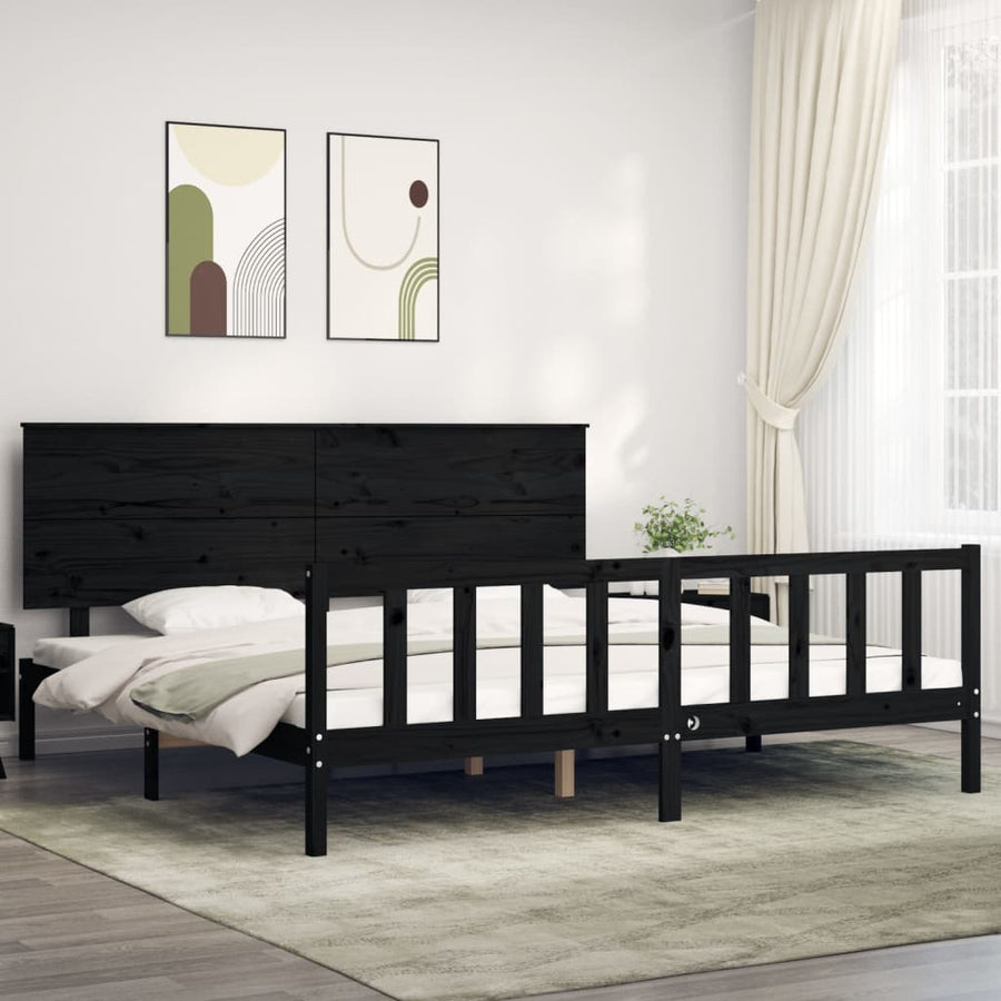 Bedframe Met Hoofdbord Massief Hout 200 x 200 cm Zwart