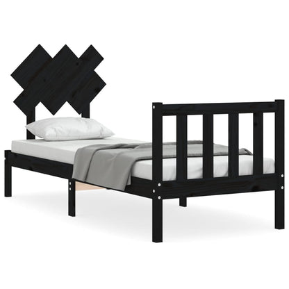 Bedframe Met Hoofdbord Massief Hout 2Ft6 Small Single 75 x 190 cm Zwart