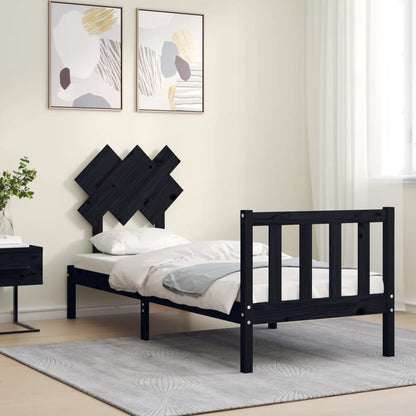 Bedframe Met Hoofdbord Massief Hout 2Ft6 Small Single 75 x 190 cm Zwart