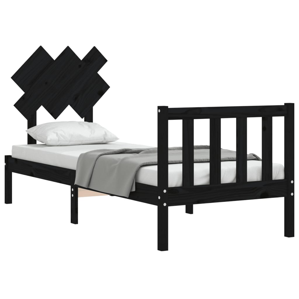 Bedframe Met Hoofdbord Massief Hout 2Ft6 Small Single 75 x 190 cm Zwart