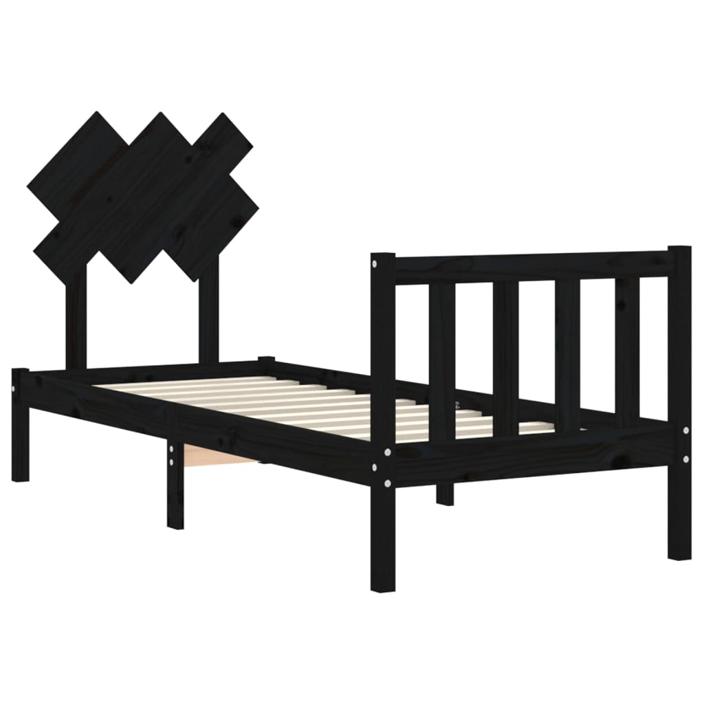 Bedframe Met Hoofdbord Massief Hout 2Ft6 Small Single 75 x 190 cm Zwart
