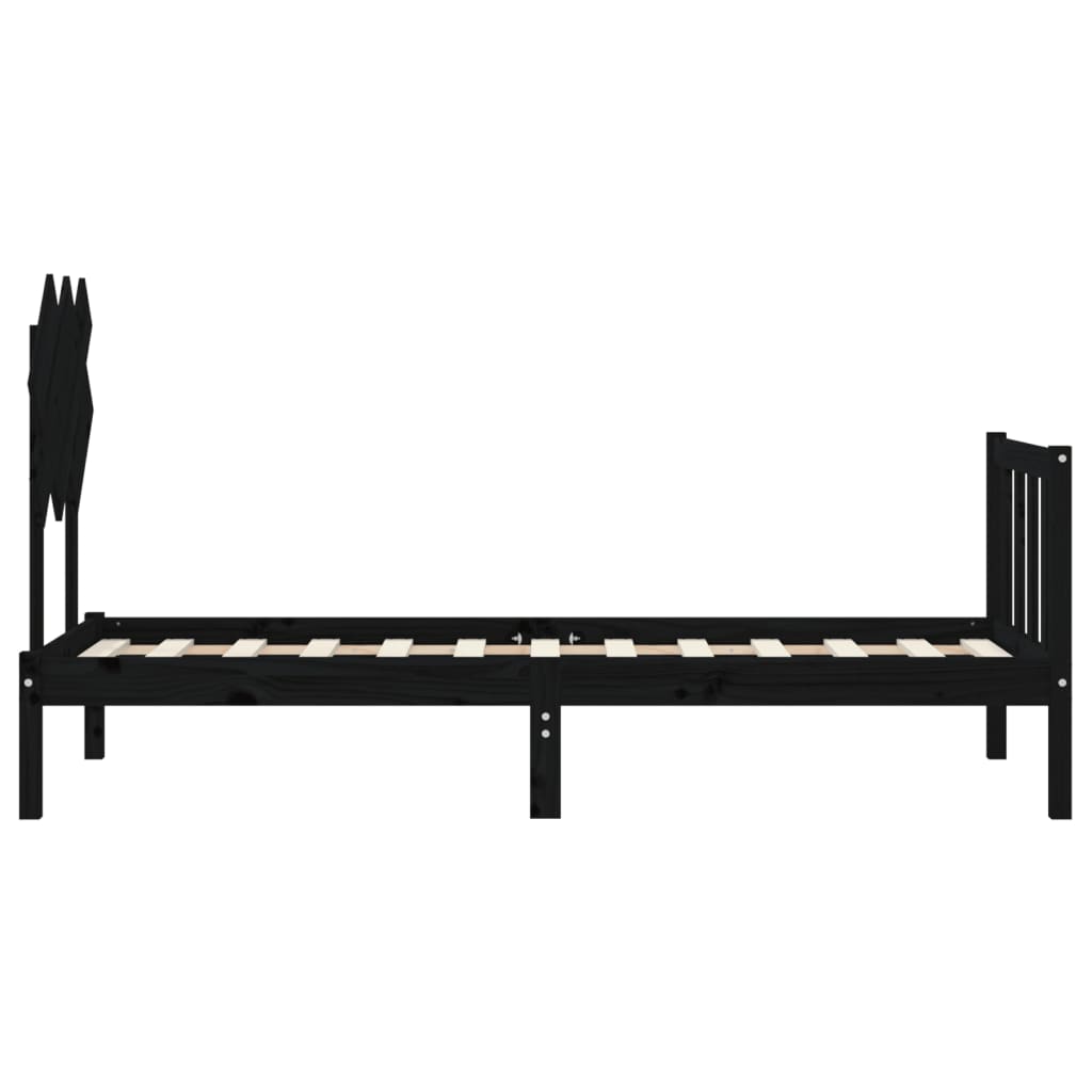 Bedframe Met Hoofdbord Massief Hout 2Ft6 Small Single 75 x 190 cm Zwart