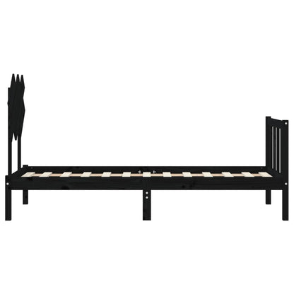 Bedframe Met Hoofdbord Massief Hout 2Ft6 Small Single 75 x 190 cm Zwart