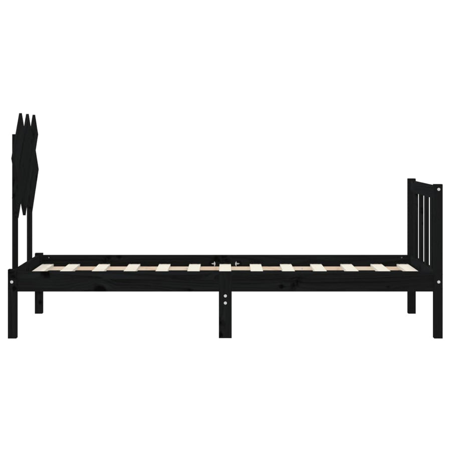 Bedframe Met Hoofdbord Massief Hout 2Ft6 Small Single 75 x 190 cm Zwart