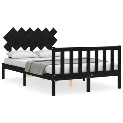 Bedframe Met Hoofdbord Massief Hout 4Ft6 Double 135 x 190 cm Zwart