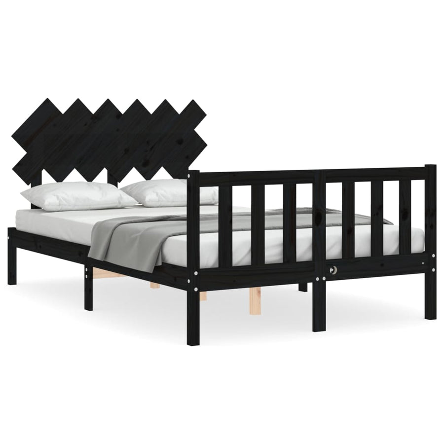 Bedframe Met Hoofdbord Massief Hout 4Ft6 Double 135 x 190 cm Zwart