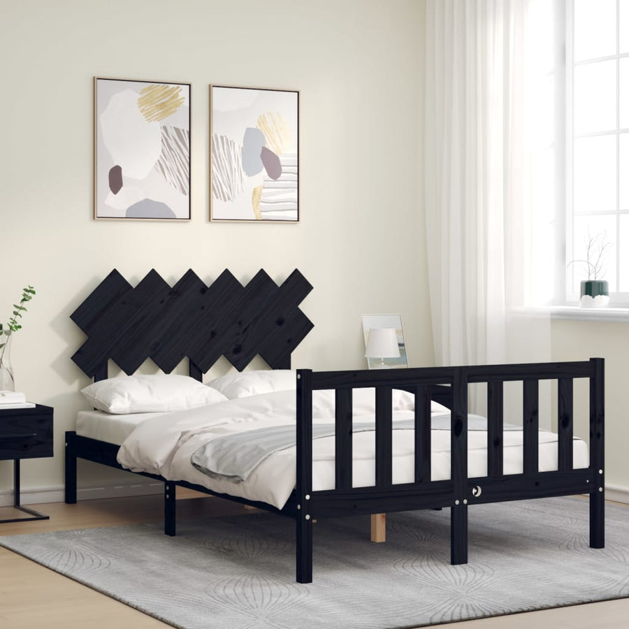 Bedframe Met Hoofdbord Massief Hout 4Ft6 Double 135 x 190 cm Zwart