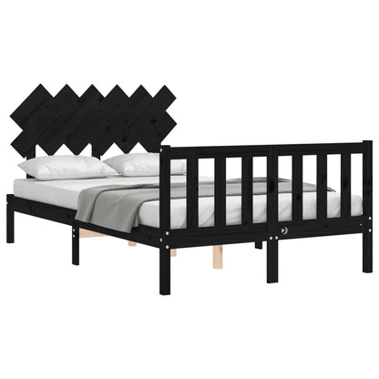 Bedframe Met Hoofdbord Massief Hout 4Ft6 Double 135 x 190 cm Zwart