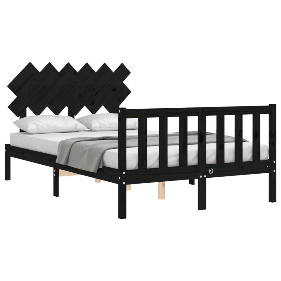 Bedframe Met Hoofdbord Massief Hout 4Ft6 Double 135 x 190 cm Zwart