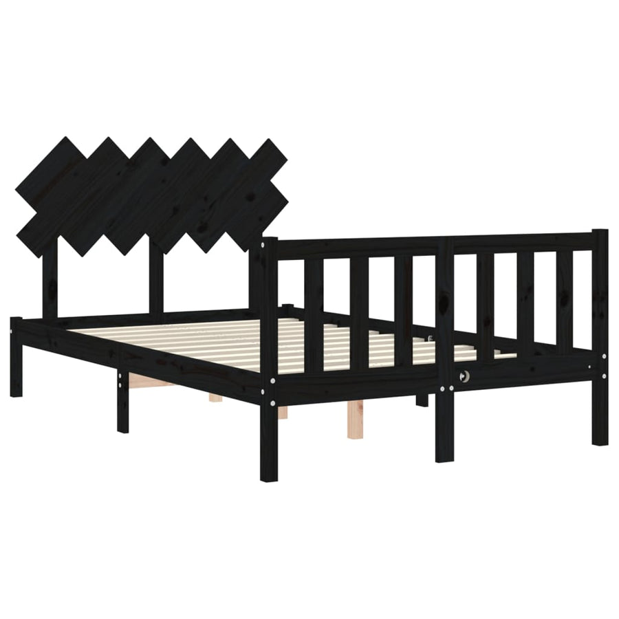 Bedframe Met Hoofdbord Massief Hout 4Ft6 Double 135 x 190 cm Zwart