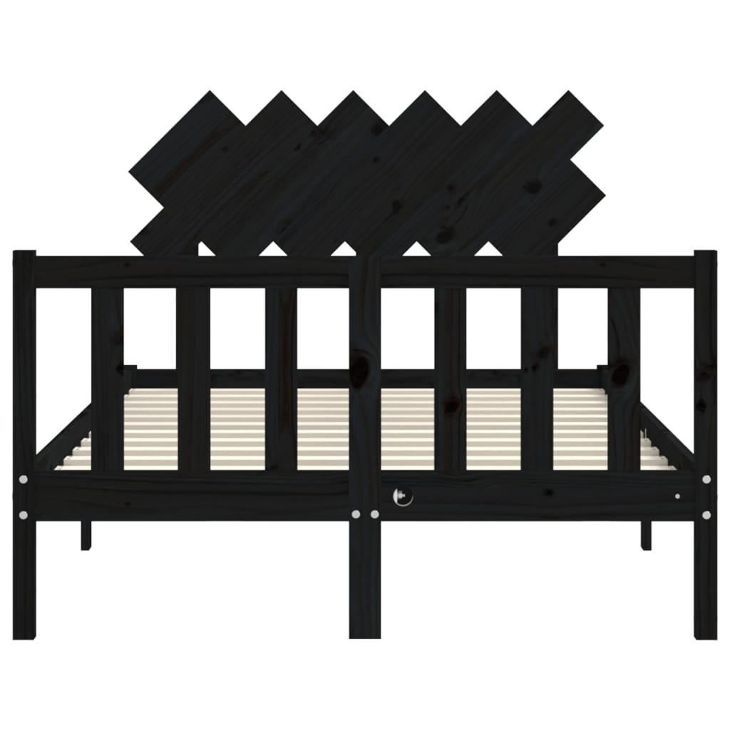 Bedframe Met Hoofdbord Massief Hout 4Ft6 Double 135 x 190 cm Zwart