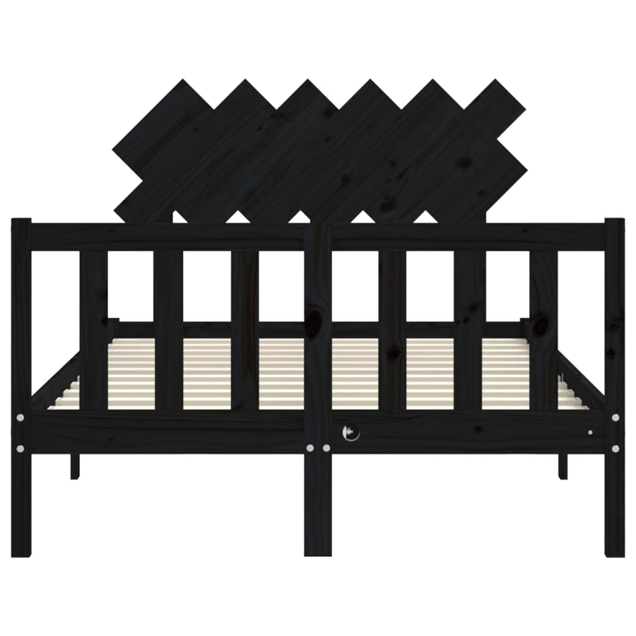 Bedframe Met Hoofdbord Massief Hout 4Ft6 Double 135 x 190 cm Zwart