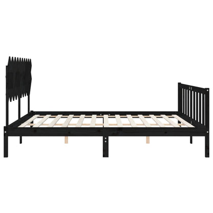 Bedframe Met Hoofdbord Massief Hout 4Ft6 Double 135 x 190 cm Zwart