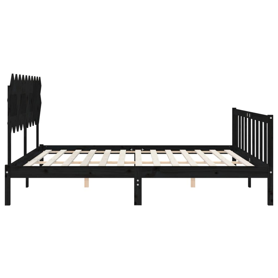 Bedframe Met Hoofdbord Massief Hout 4Ft6 Double 135 x 190 cm Zwart