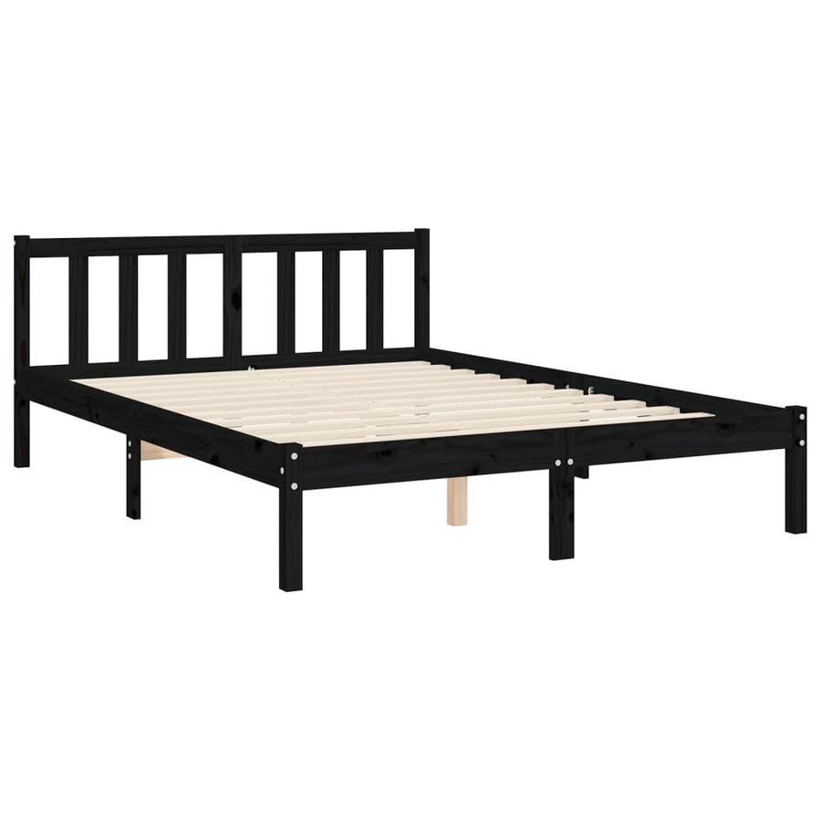 Bedframe Met Hoofdbord Massief Hout 4Ft6 Double 135 x 190 cm Zwart