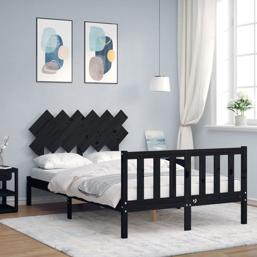 Bedframe Met Hoofdbord Massief Hout 4Ft6 Double 135 x 190 cm Zwart