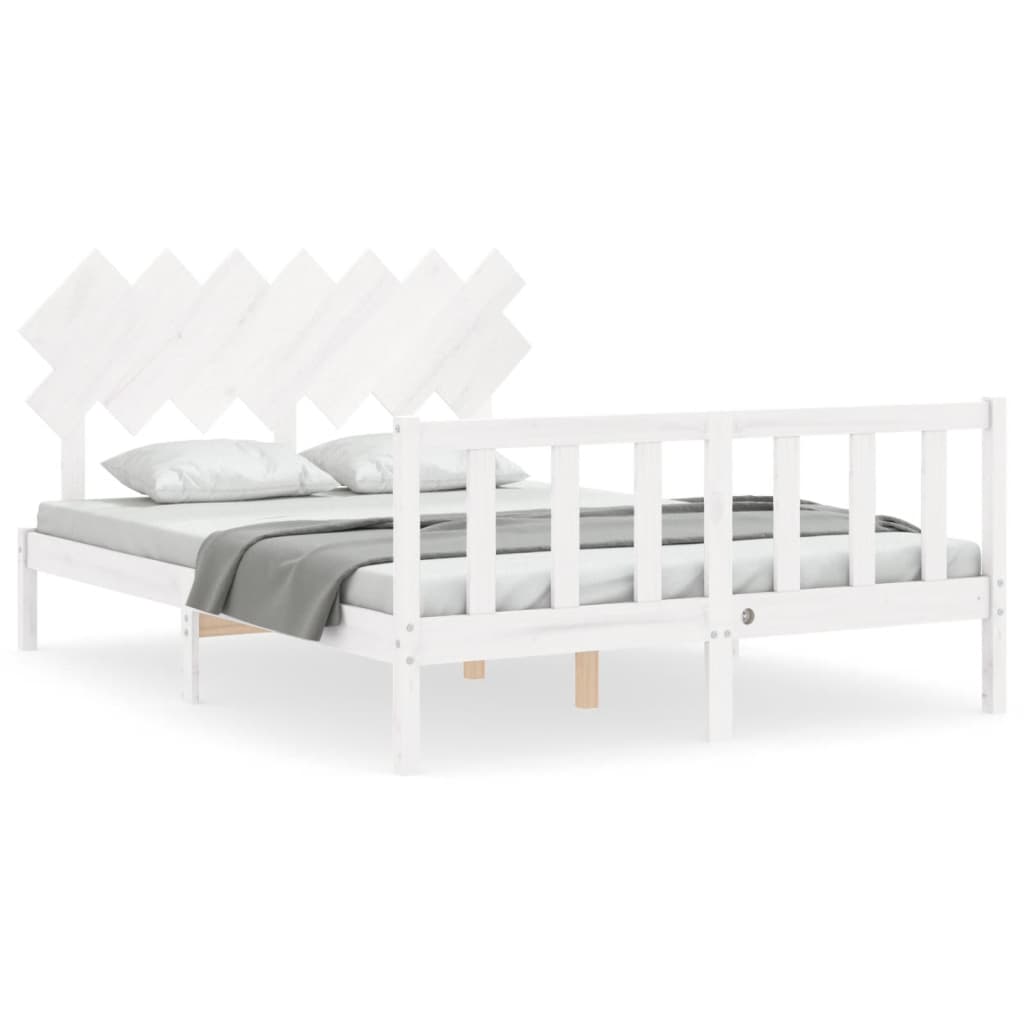 Bedframe Met Hoofdbord Massief Hout 140 x 190 cm Wit