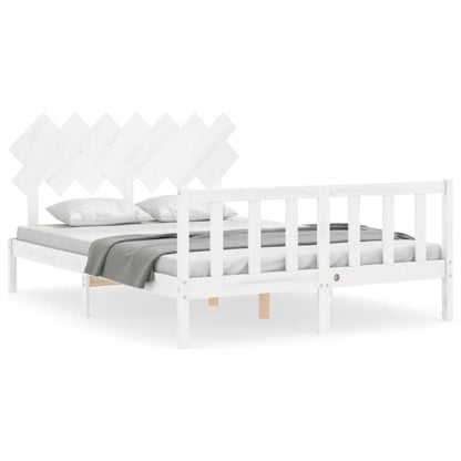 Bedframe Met Hoofdbord Massief Hout 140 x 190 cm Wit