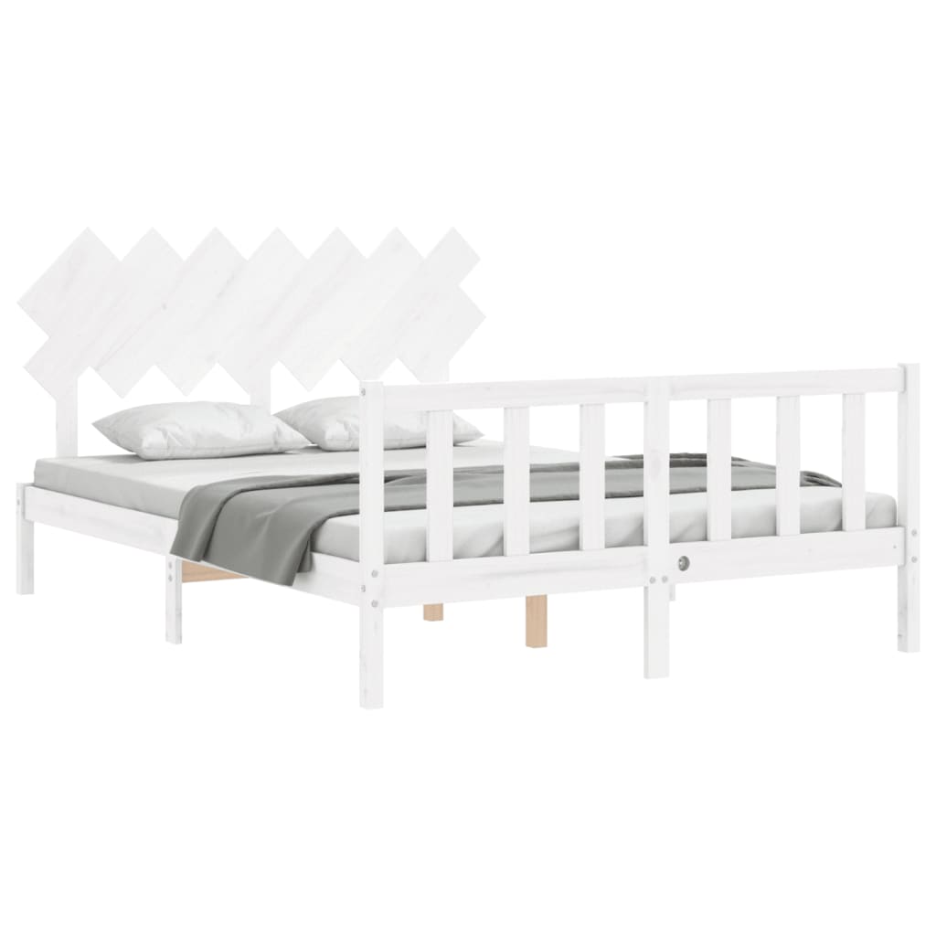 Bedframe Met Hoofdbord Massief Hout 140 x 190 cm Wit