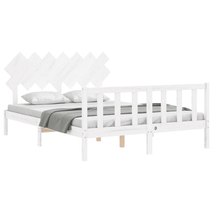 Bedframe Met Hoofdbord Massief Hout 140 x 190 cm Wit
