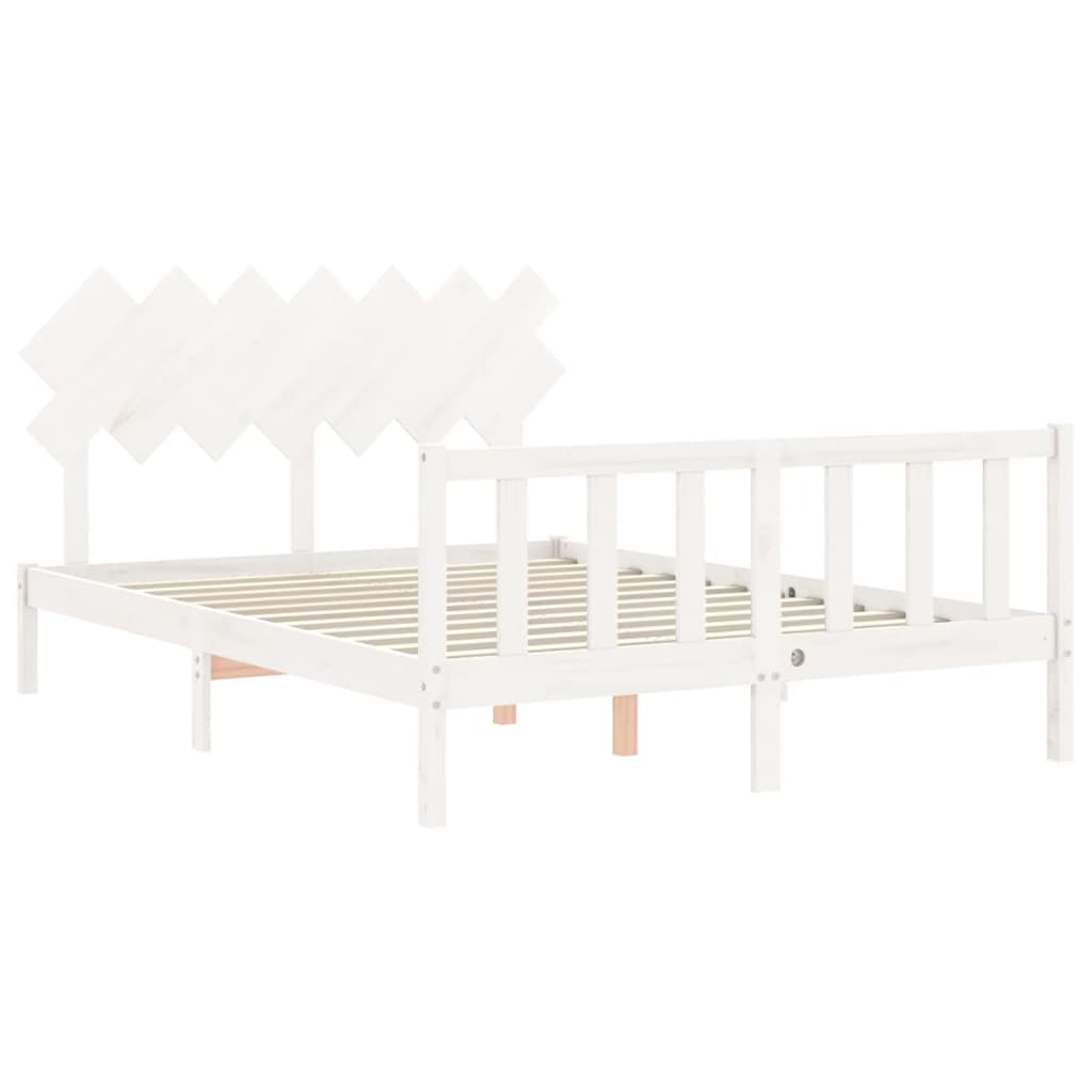 Bedframe Met Hoofdbord Massief Hout 140 x 190 cm Wit