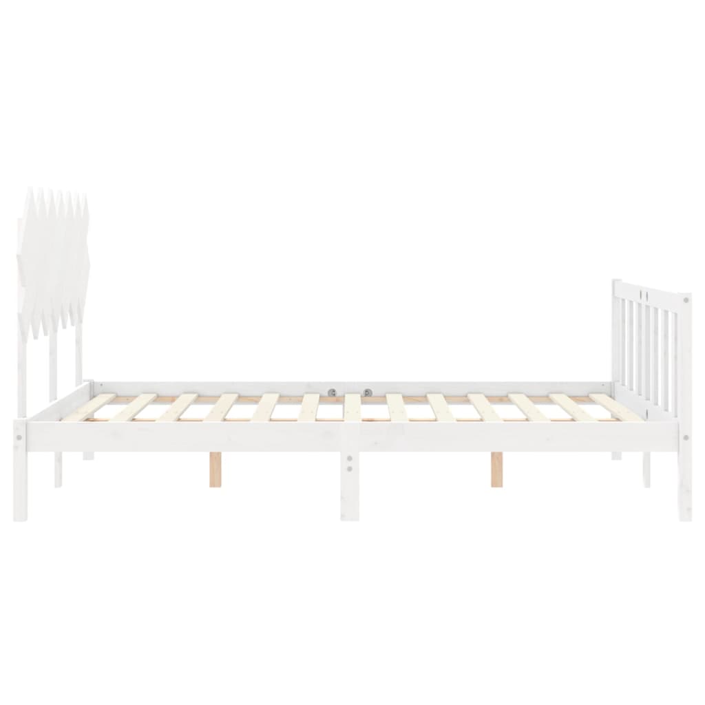Bedframe Met Hoofdbord Massief Hout 140 x 190 cm Wit