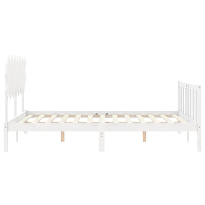 Bedframe Met Hoofdbord Massief Hout 140 x 190 cm Wit