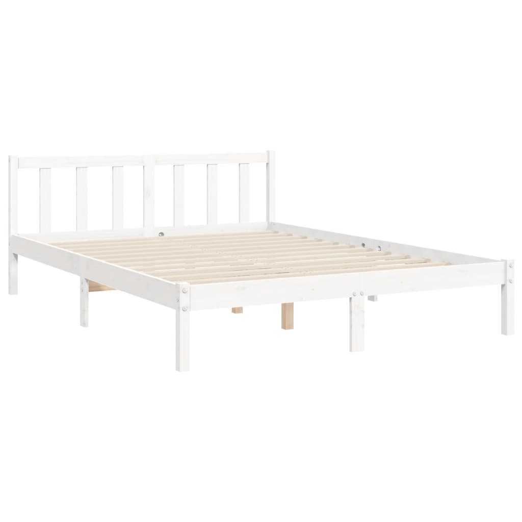 Bedframe Met Hoofdbord Massief Hout 140 x 190 cm Wit