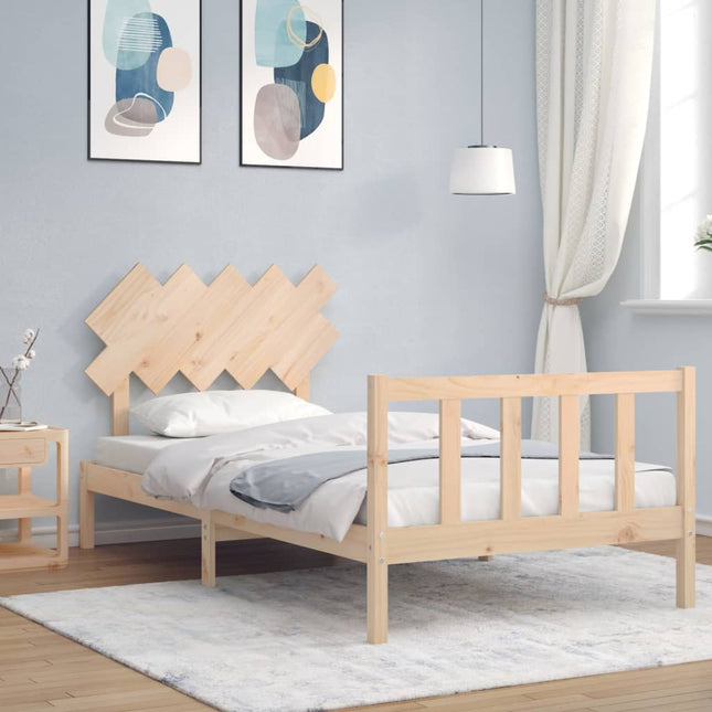 Bedframe met hoofdbord massief hout 100x200 cm 100 x 200 cm Naturel