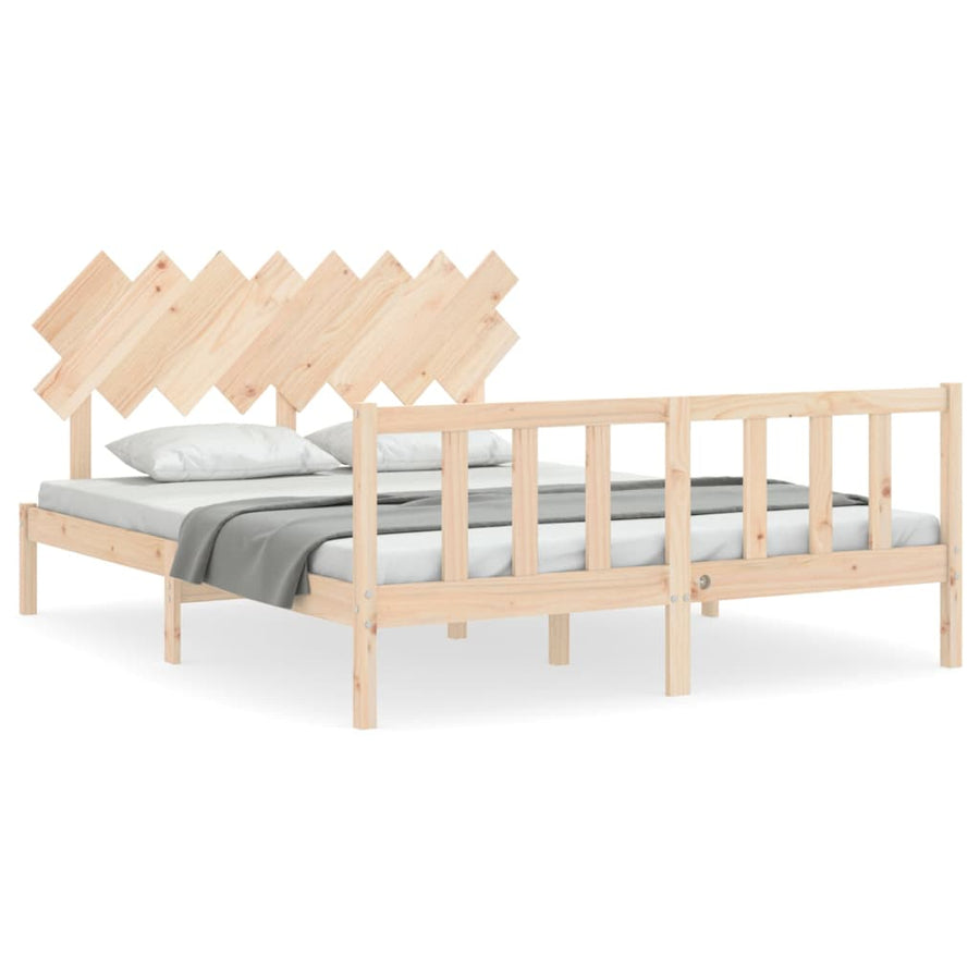 Bedframe Met Hoofdbord Massief Hout 160 x 200 cm Naturel