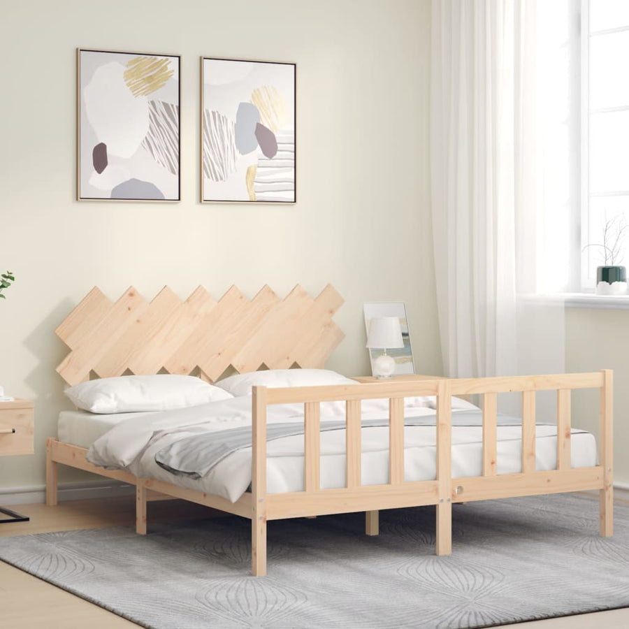 Bedframe Met Hoofdbord Massief Hout 160 x 200 cm Naturel
