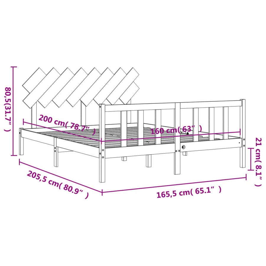 Bedframe Met Hoofdbord Massief Hout 160 x 200 cm Naturel