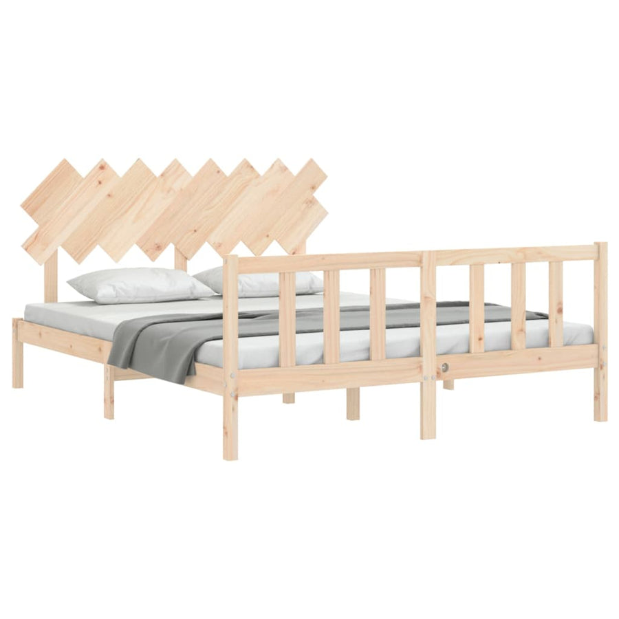 Bedframe Met Hoofdbord Massief Hout 160 x 200 cm Naturel