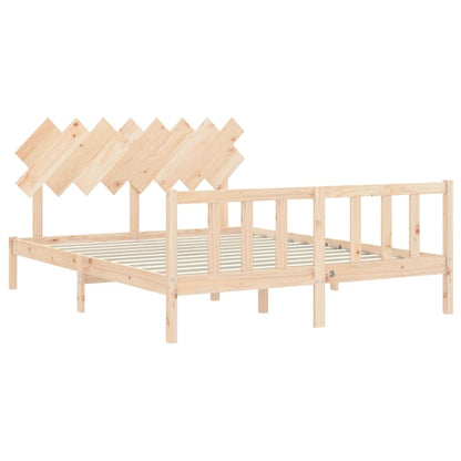 Bedframe Met Hoofdbord Massief Hout 160 x 200 cm Naturel