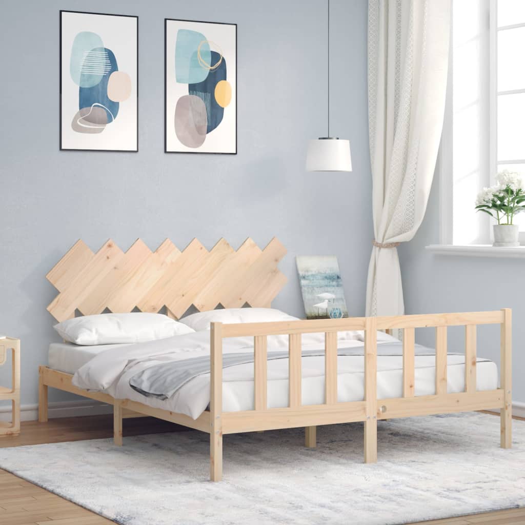Bedframe Met Hoofdbord Massief Hout 160 x 200 cm Naturel