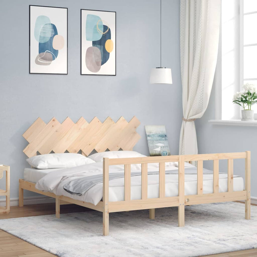 Bedframe Met Hoofdbord Massief Hout 160 x 200 cm Naturel
