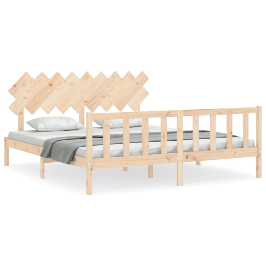 Bedframe Met Hoofdbord Massief Hout 6Ft Super King 180 x 200 cm Naturel