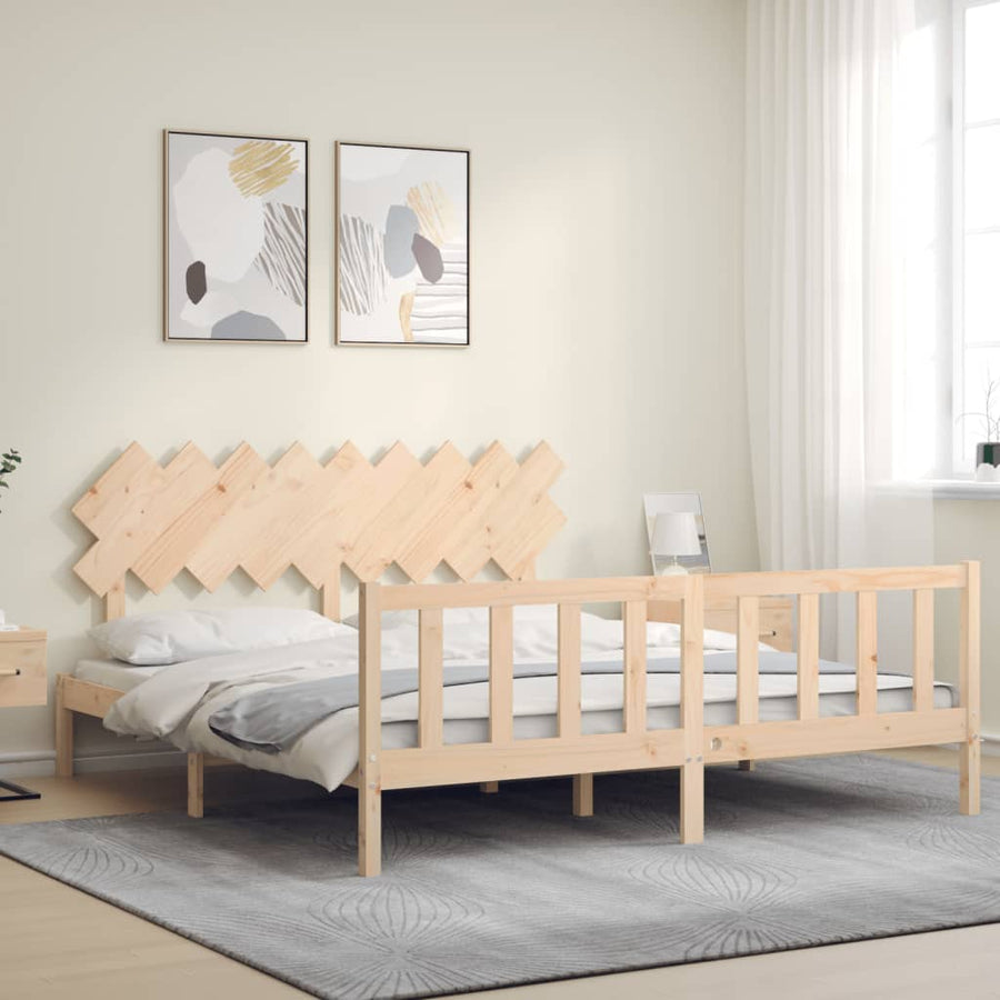 Bedframe Met Hoofdbord Massief Hout 6Ft Super King 180 x 200 cm Naturel