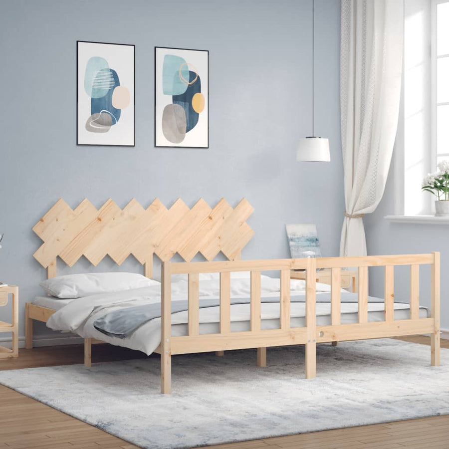 Bedframe Met Hoofdbord Massief Hout 6Ft Super King 180 x 200 cm Naturel